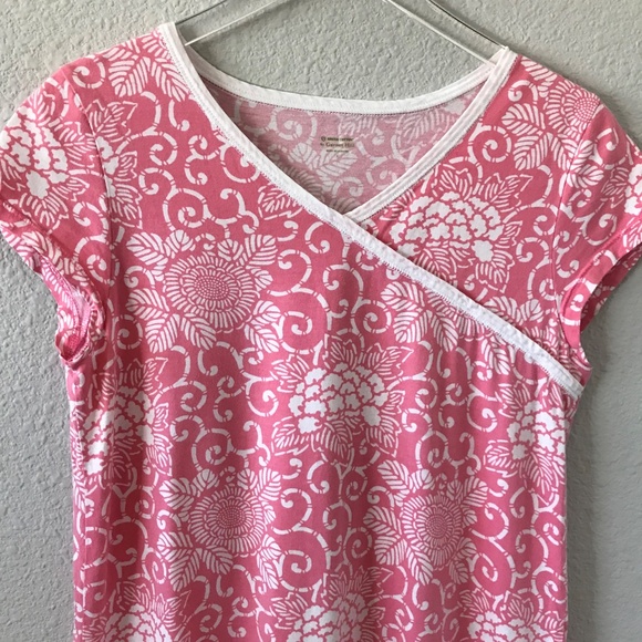 Garnet Hill Long Floral Asian Wrap L Organic Cotton Cap Sleeve Nightgown Pink - Picture 5 of 9